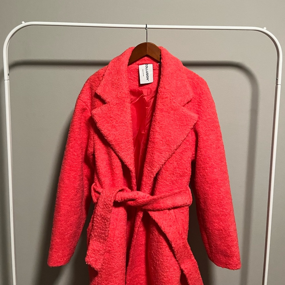 COLLUSION Hot Pink Textured Coat- NWOT